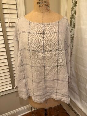 Eileen Fisher Boxy 100% Linen Plaid Blouse Size 1X